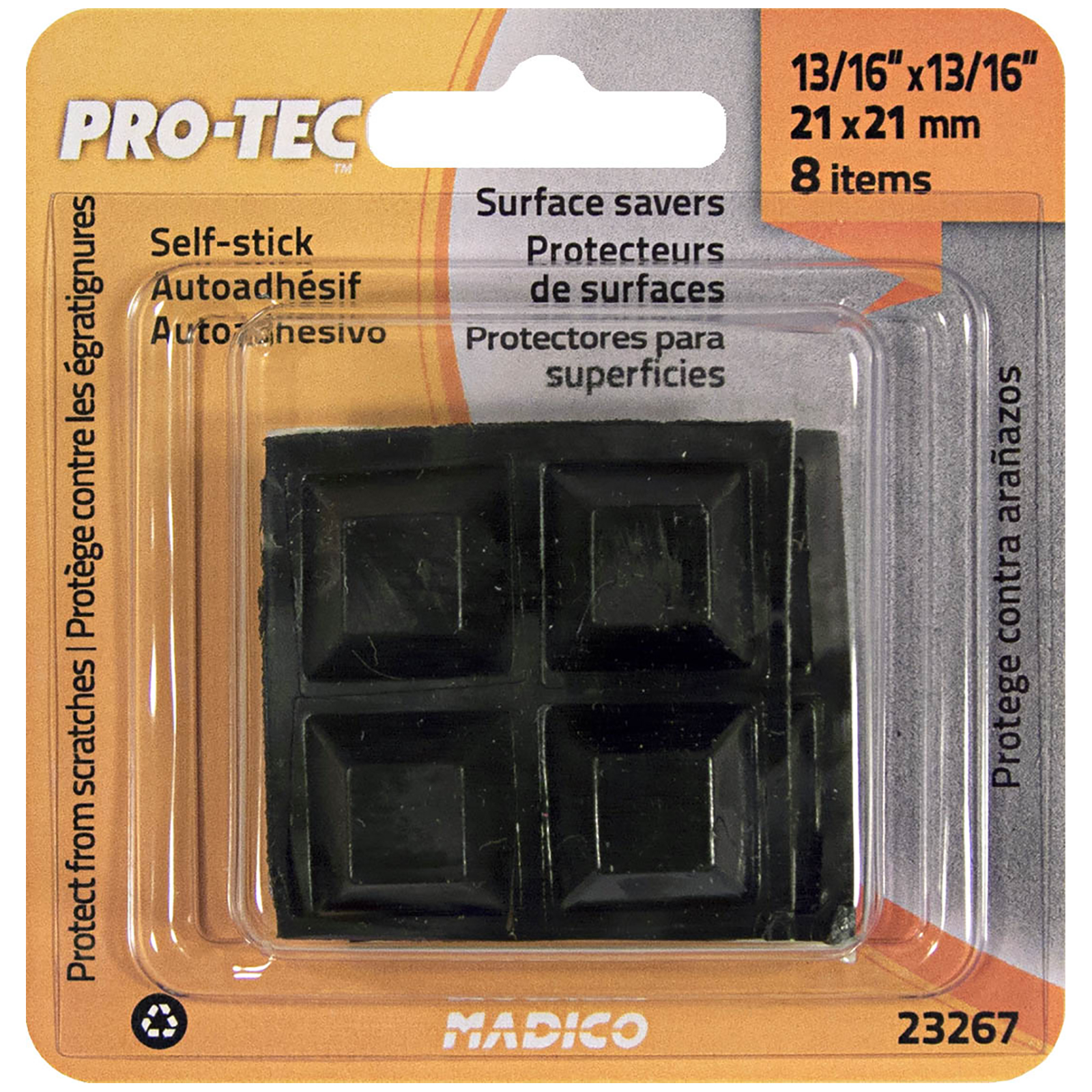 Madico 21 x 21mm Black Self-Stick Protec Surface Savers - 8 Pack