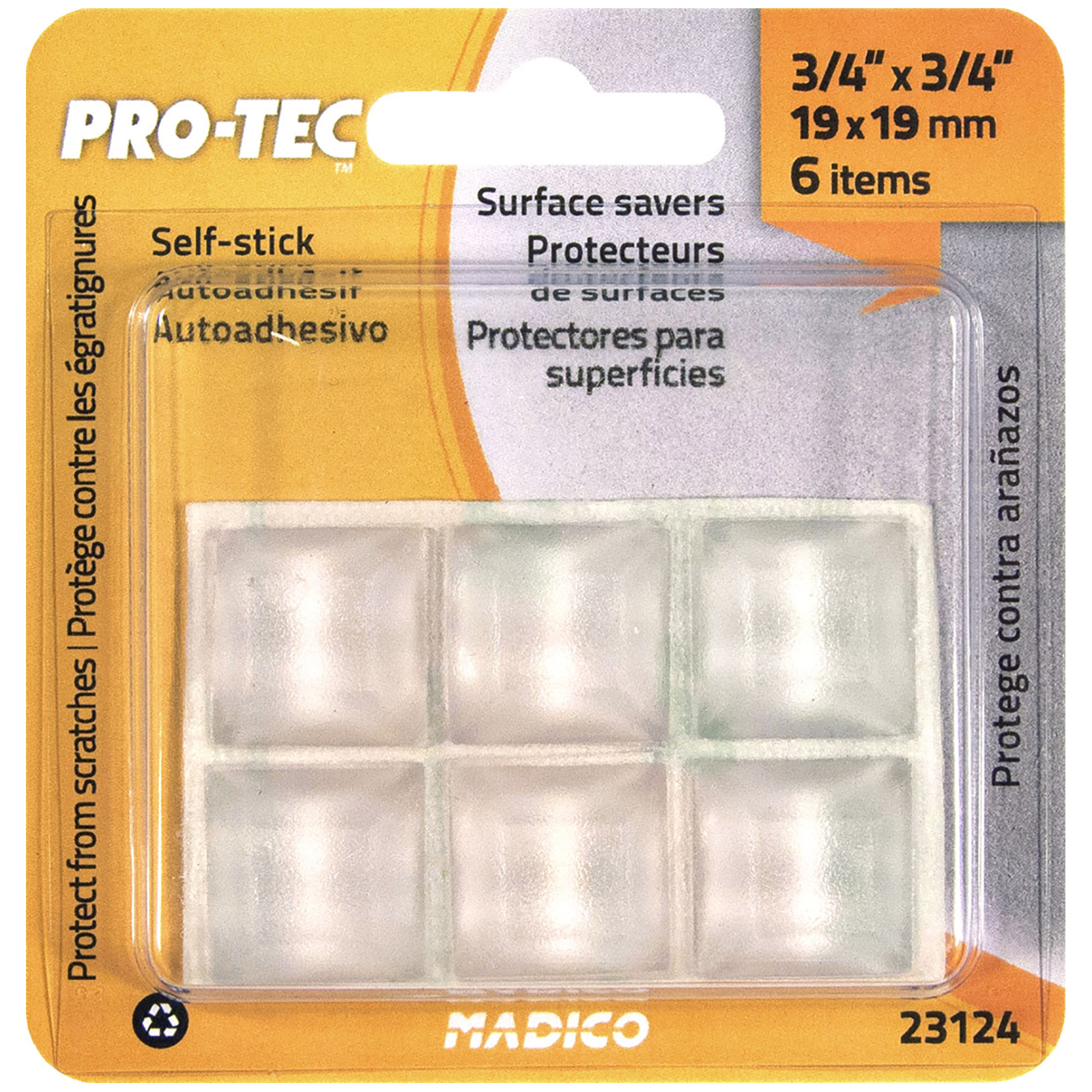 Madico 19 x 19mm Vinyl Square Pad Floor Protection - 6 Pack
