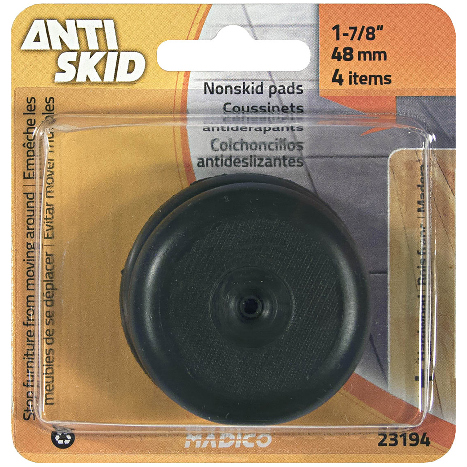 Madico 48mm Black Round Non Skid Floor Savers - 4 Pack