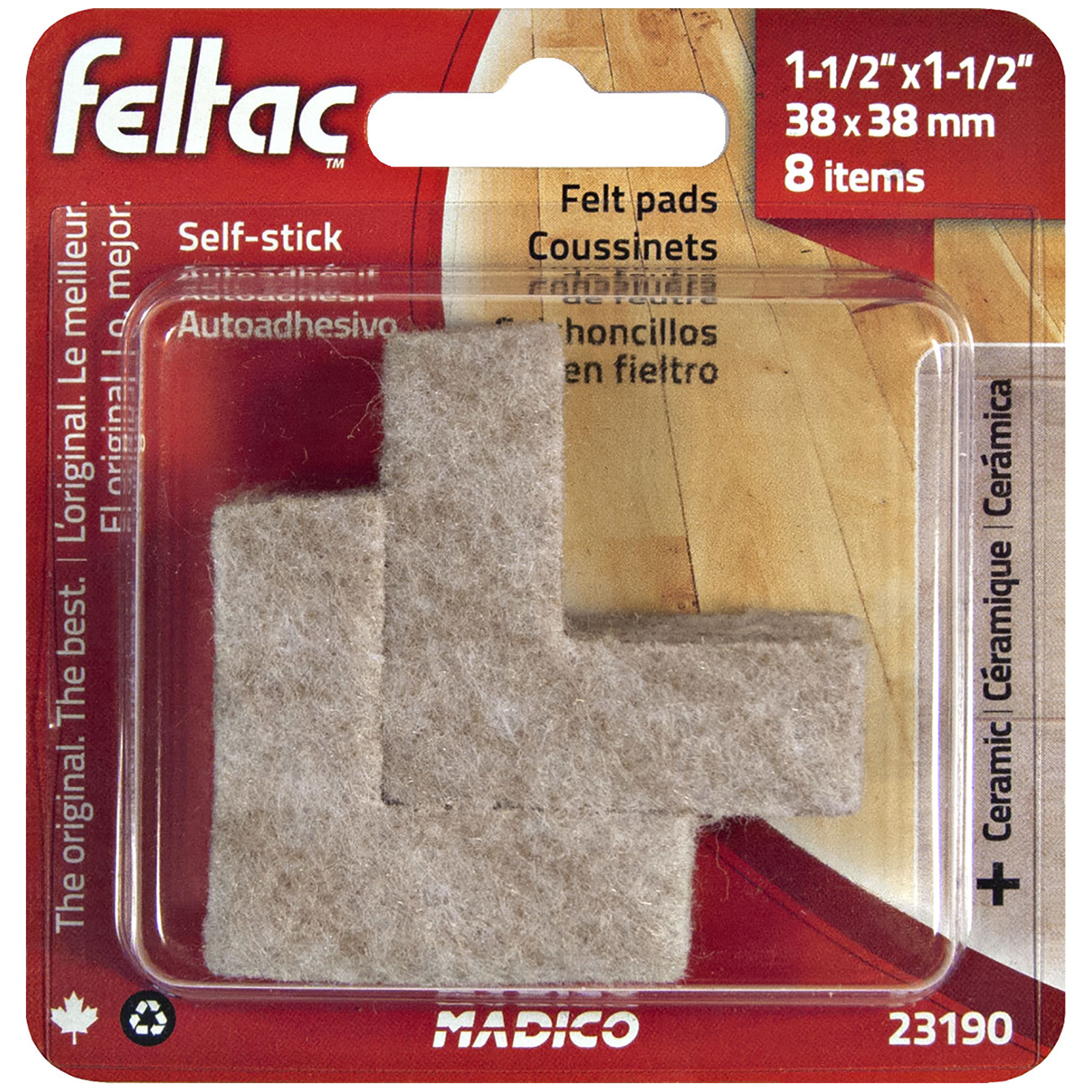 Madico 38 x 38mm Beige Square Feltac Floor Protection Pad - 8 Pack
