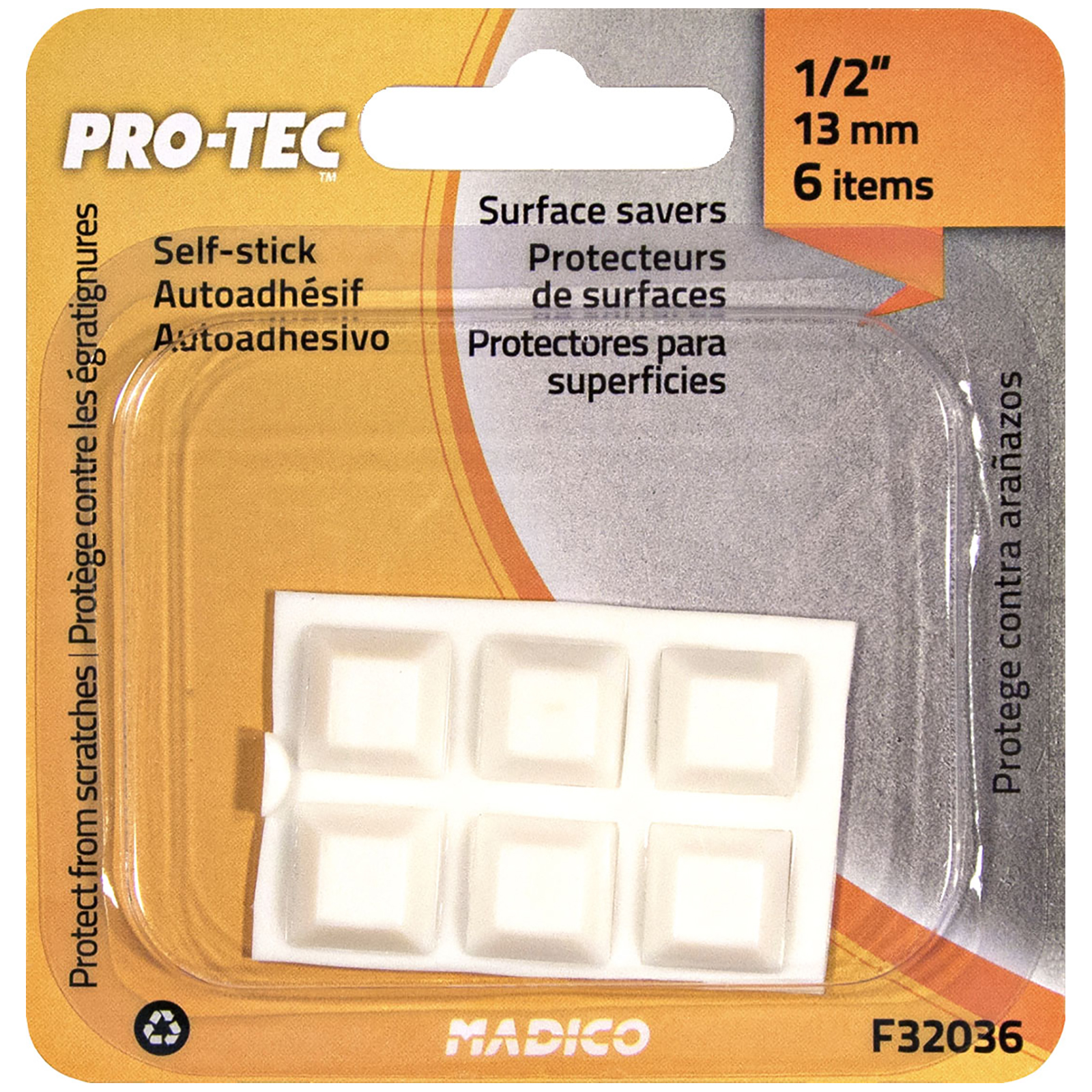 Madico 13mm Polyurethane Self-Stick Protec Surface Savers - 6 Pack