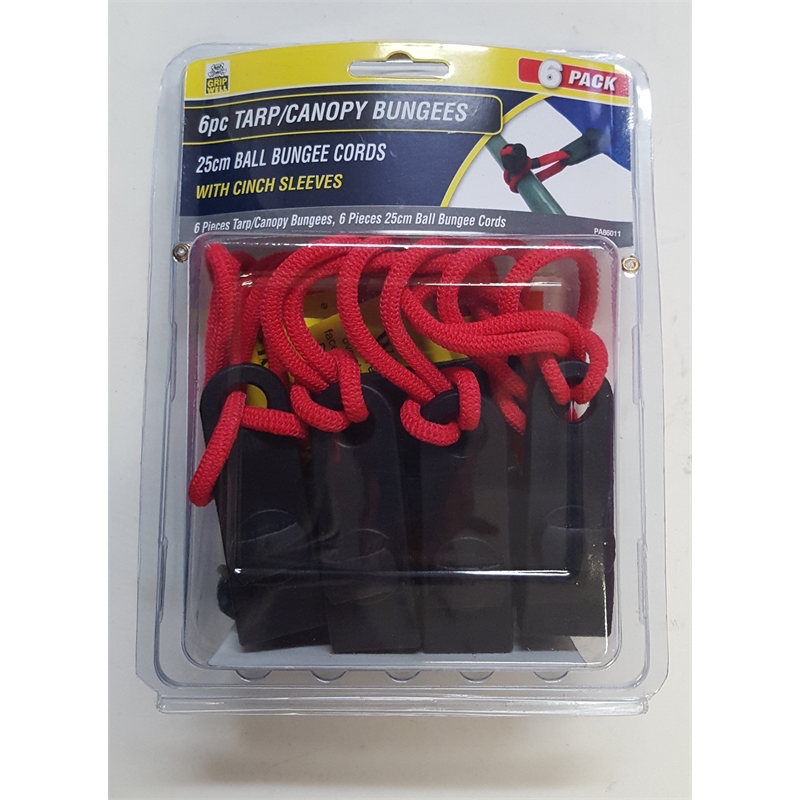 Gripwell 250mm Ball Bungee Cords Tarp / Canopy Bungee With Cinch Sleeves 6 Pack