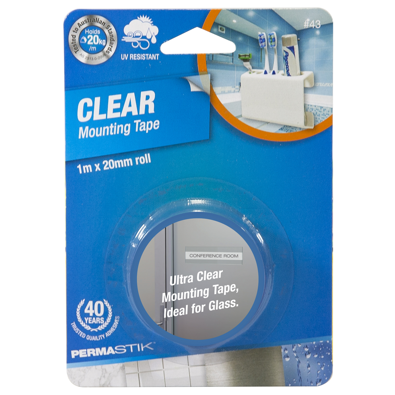 Permastik 1m x 20mm Clear Mounting Tape Roll